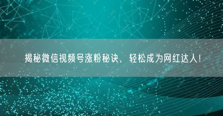 揭秘微信视频号涨粉秘诀，轻松成为网红达人！