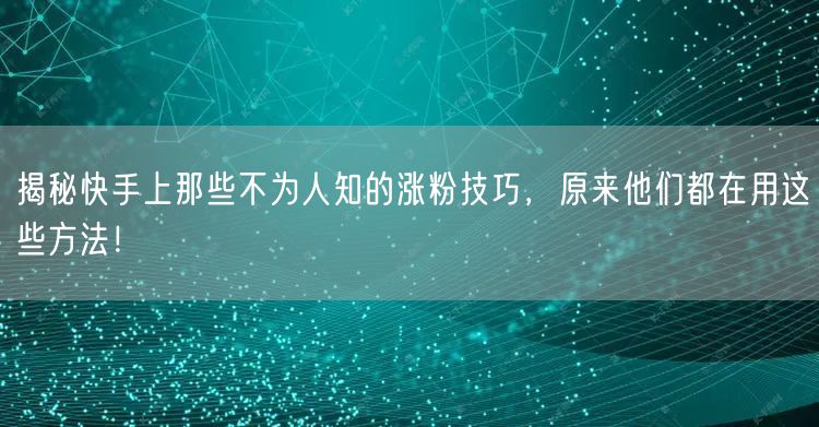 揭秘快手上那些不为人知的涨粉技巧，原来他们都在用这些方法！