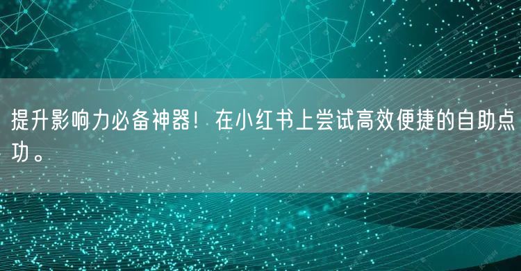 提升影响力必备神器！在小红书上尝试高效便捷的自助点功。