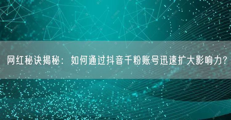 网红秘诀揭秘：如何通过抖音千粉账号迅速扩大影响力？