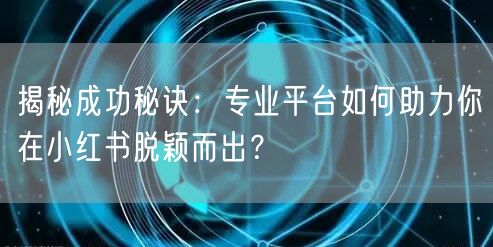 揭秘成功秘诀：专业平台如何助力你在小红书脱颖而出？
