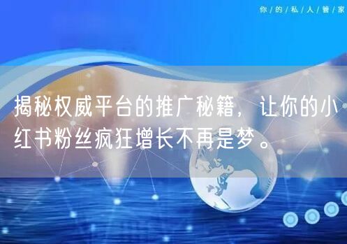 揭秘权威平台的推广秘籍，让你的小红书粉丝疯狂增长不再是梦。