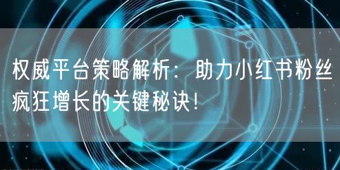 权威平台策略解析：助力小红书粉丝疯狂增长的关键秘诀！
