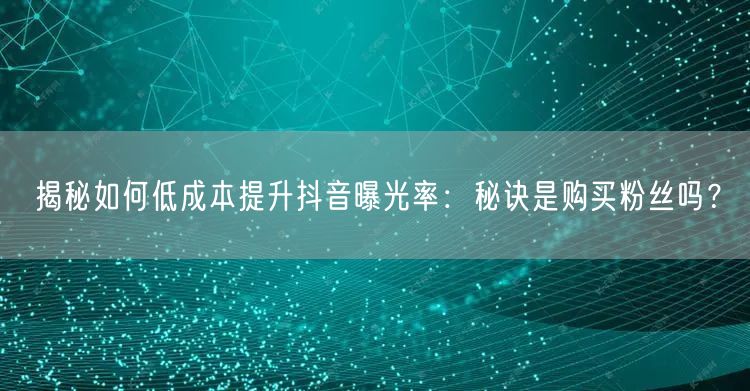 揭秘如何低成本提升抖音曝光率：秘诀是购买粉丝吗？